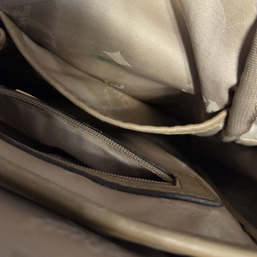 MCM Studded Med Sz(Unisex) Leather Backpack Beige Silver Metal Logo Plate ( EUC) - Picture 14 of 15